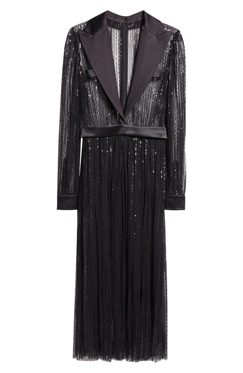 Dolce&Gabbana Sequin Sheer Long Sleeve Blazer Midi Dress, Alternate, color, N0000 Nero