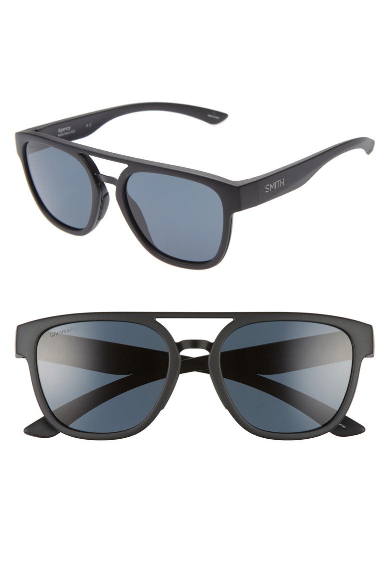 Agency 54mm ChromaPop™ Polarized Flat Top Sunglasses, Main, color, MATTE BLACK/ BLACK
