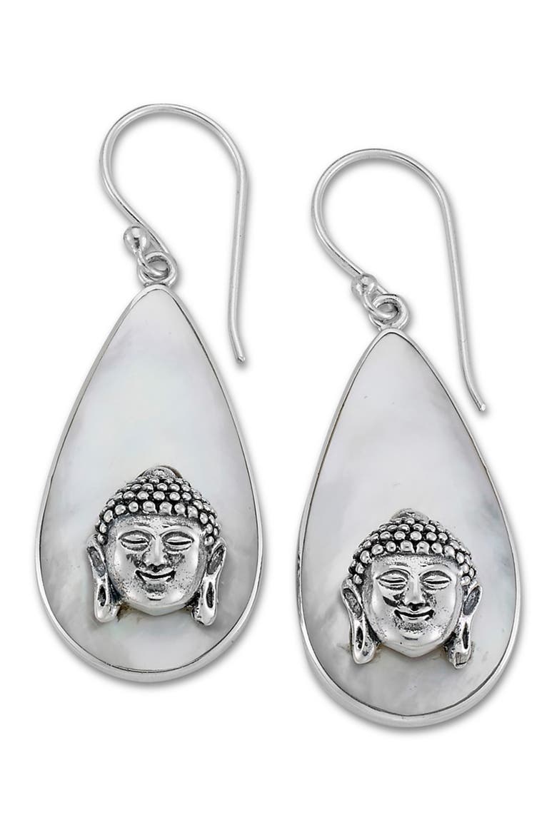 Sterling Silver Mother of Pearl Buddha Earrings, Main, color, WHITE