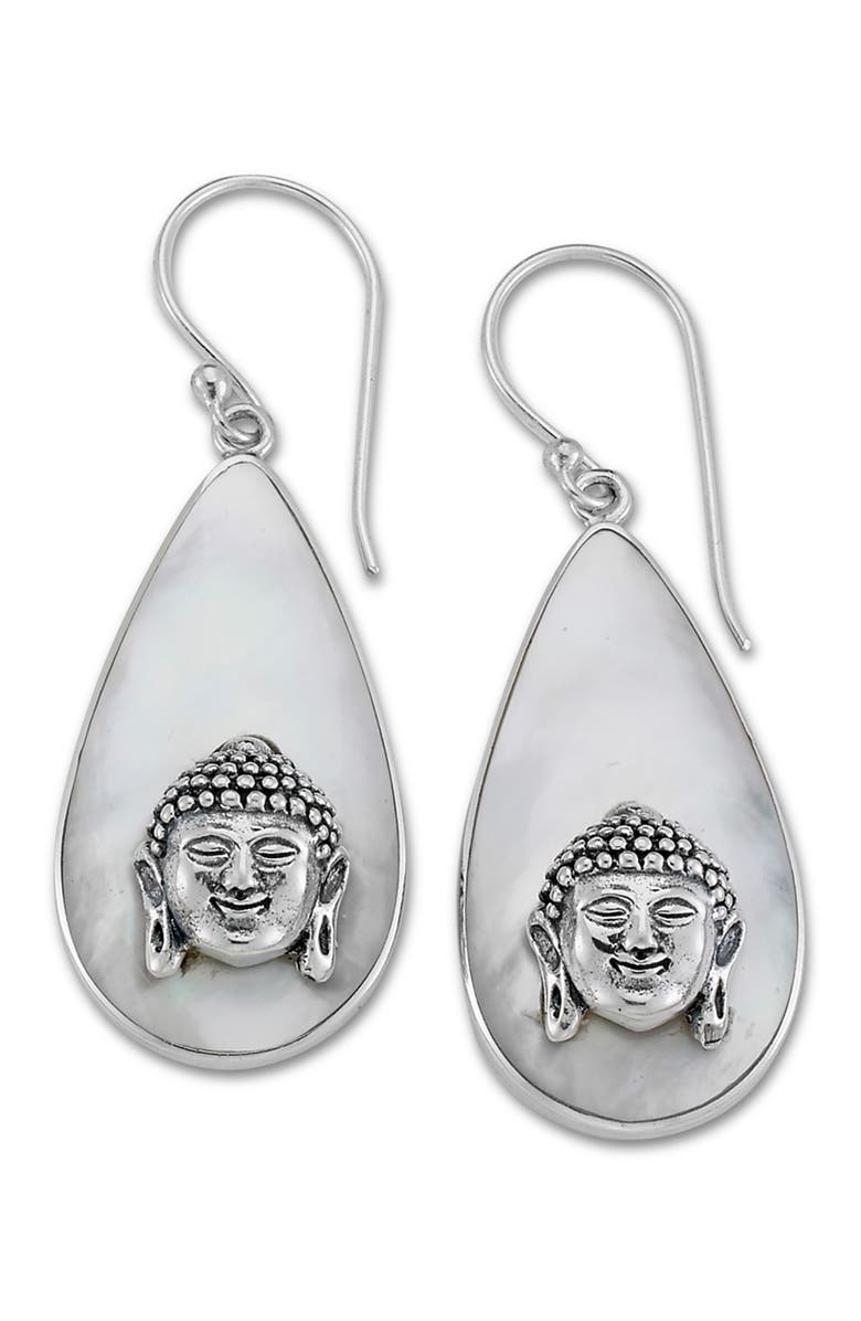 SAMUEL B. Sterling Silver Mother of Pearl Buddha Earrings, Main, color, White