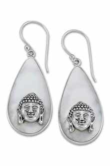 SAMUEL B. Sterling Silver Mother of Pearl Buddha Earrings