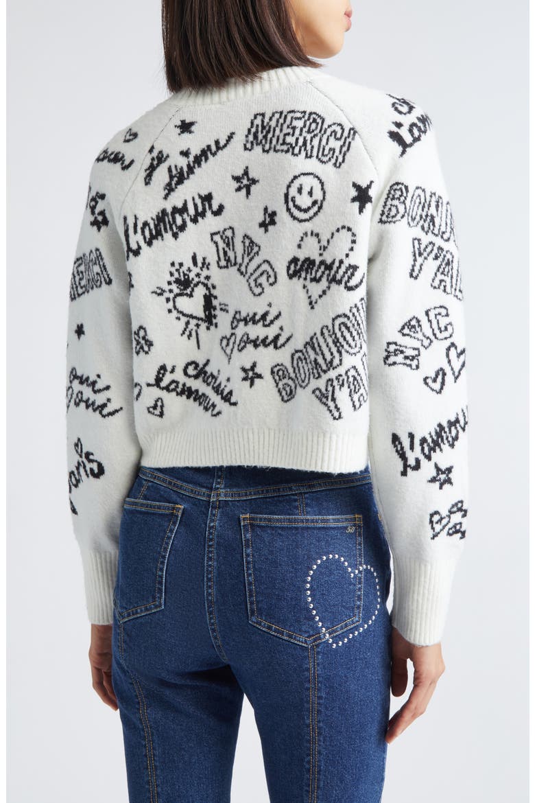 Loove Doodles Millie Cardigan, Alternate, color, IVORY/ BLACK