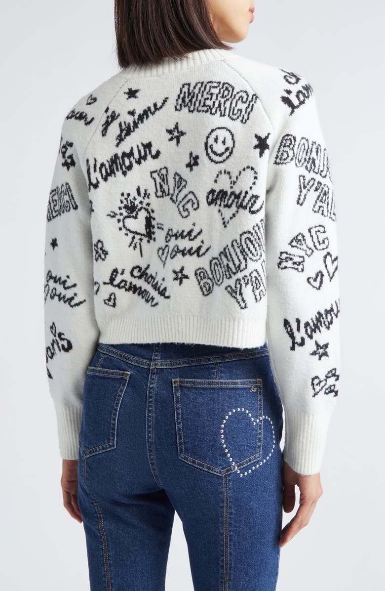Cinq à Sept Loove Doodles Millie Cardigan, Alternate, color, Ivory/ Black