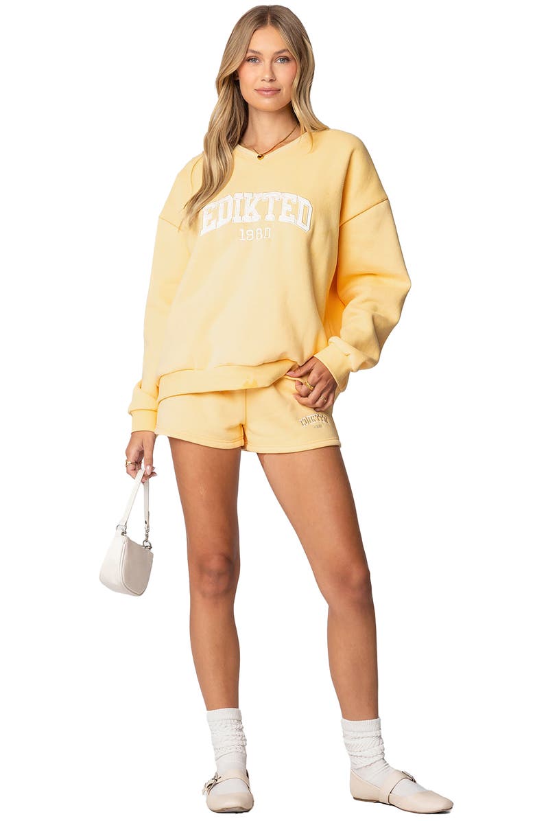 EDIKTED Logo Crewneck Sweatshirt, Alternate, color, Yellow