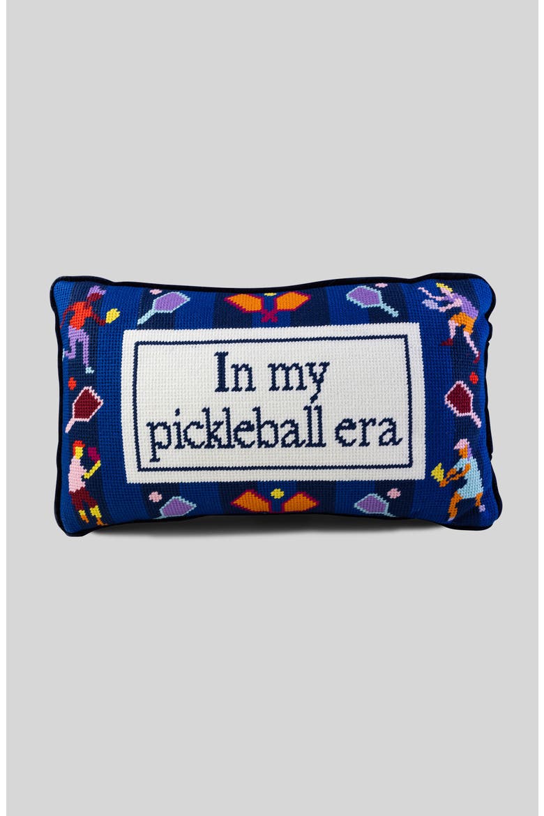 Pickleball Era Needlepoint Pillow, Main, color, Navy Blue, Blue, White