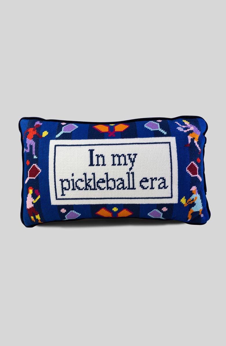 Furbish Pickleball Era Needlepoint Pillow, Main, color, Navy Blue, Blue, White