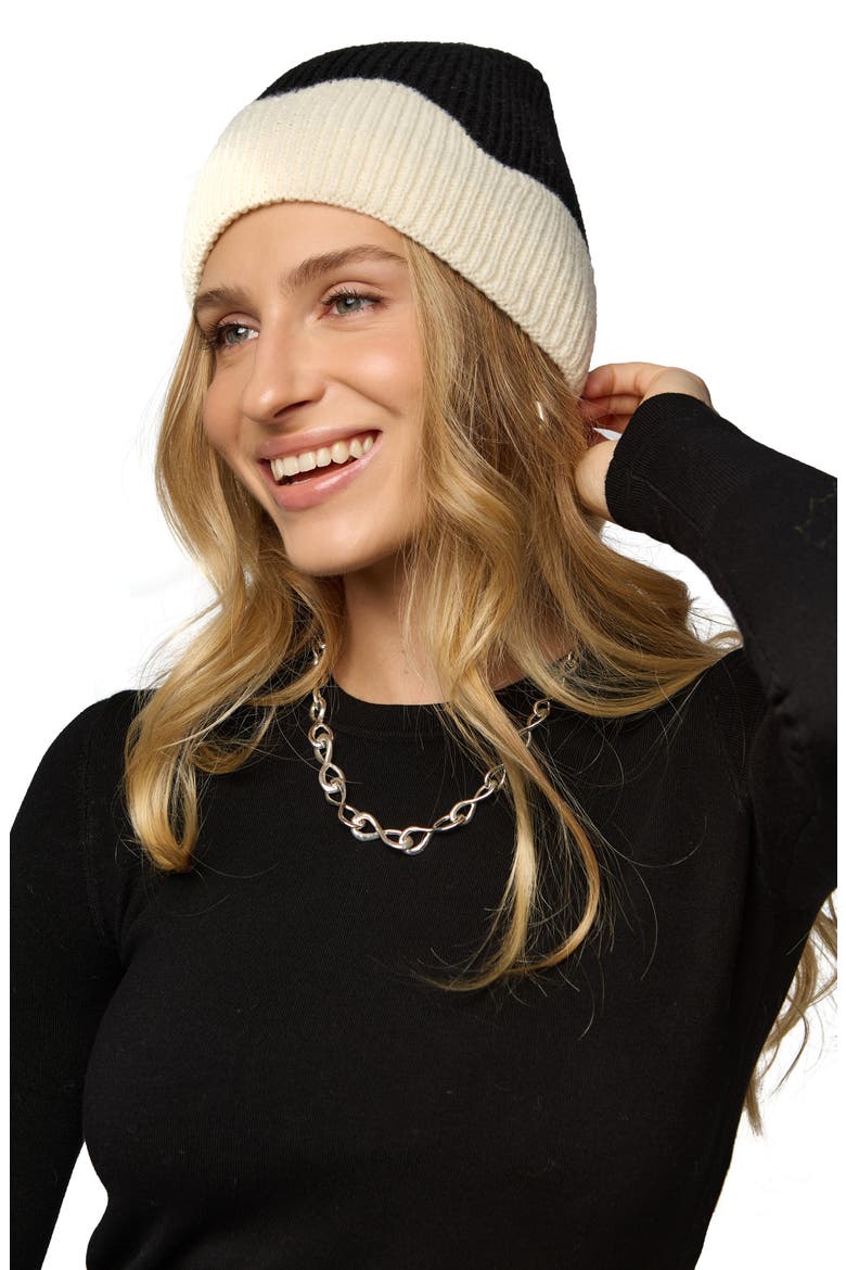 Scallop Trim Beanie, Alternate, color, BLACK
