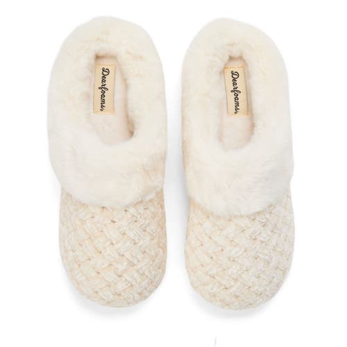 Dearfoams Womens Claire Cable Knit Chenille Clog House Slipper In White