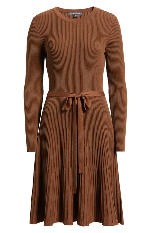 Julia Jordan Rib Long Sleeve Belted Sweater Dress In Brown