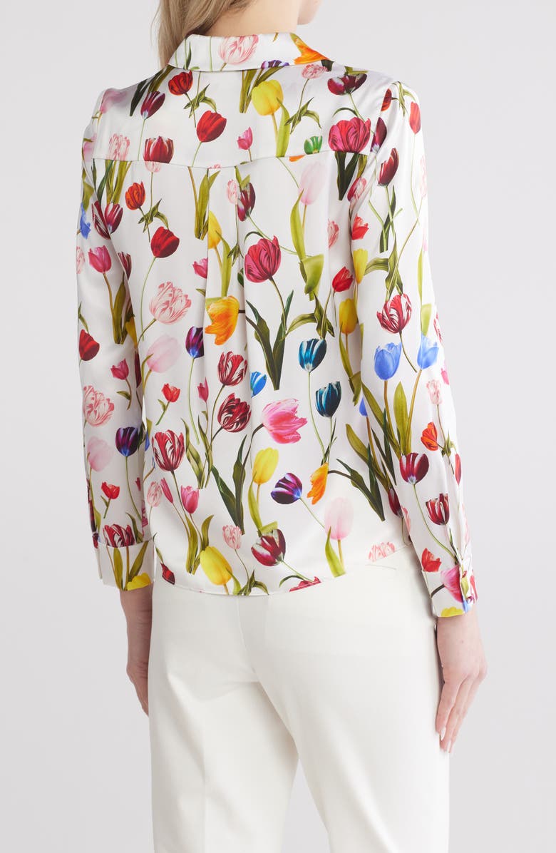 Alice + Olivia Eloise Floral Silk Button-Up Shirt, Alternate, color, 