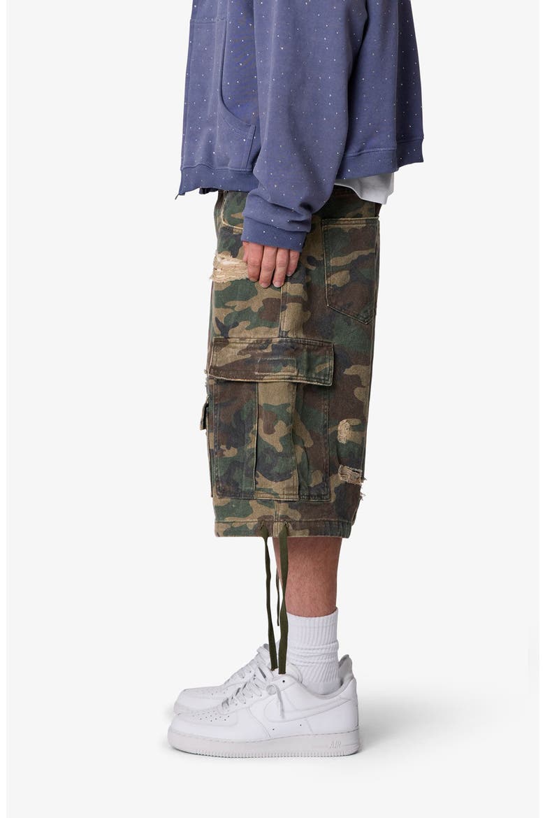 Distressed Baggy Camo Cargo Shorts, Alternate, color, CAMO