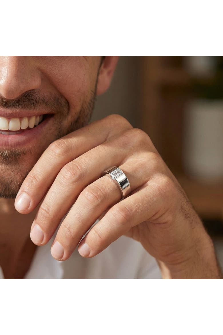 Men's 1Ct Emerald Cut Diamond Wedding Anniversary Ring 14k Gold or Platinum, Alternate, color, 14k White Gold