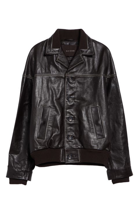 Time Rib Trim Leather Jacket