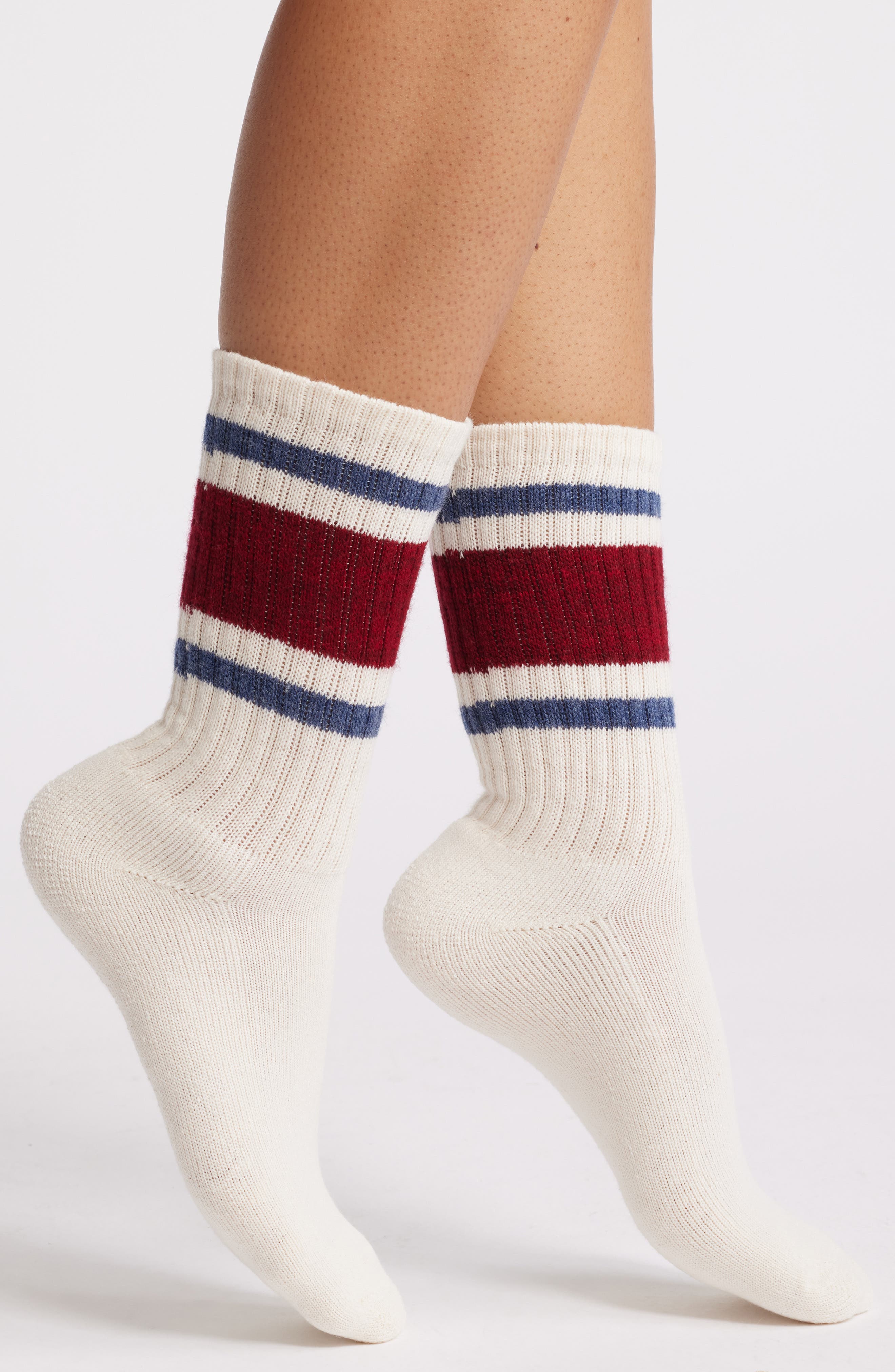 American Trench The Retro Stripe Quarter Crew Socks in Red Heather/Denim 