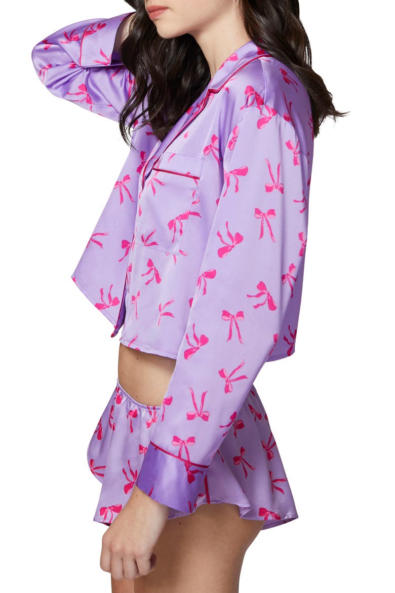 Satin Sleep Crop Pajama Top, Alternate, color, MILLIE LAV BOWS