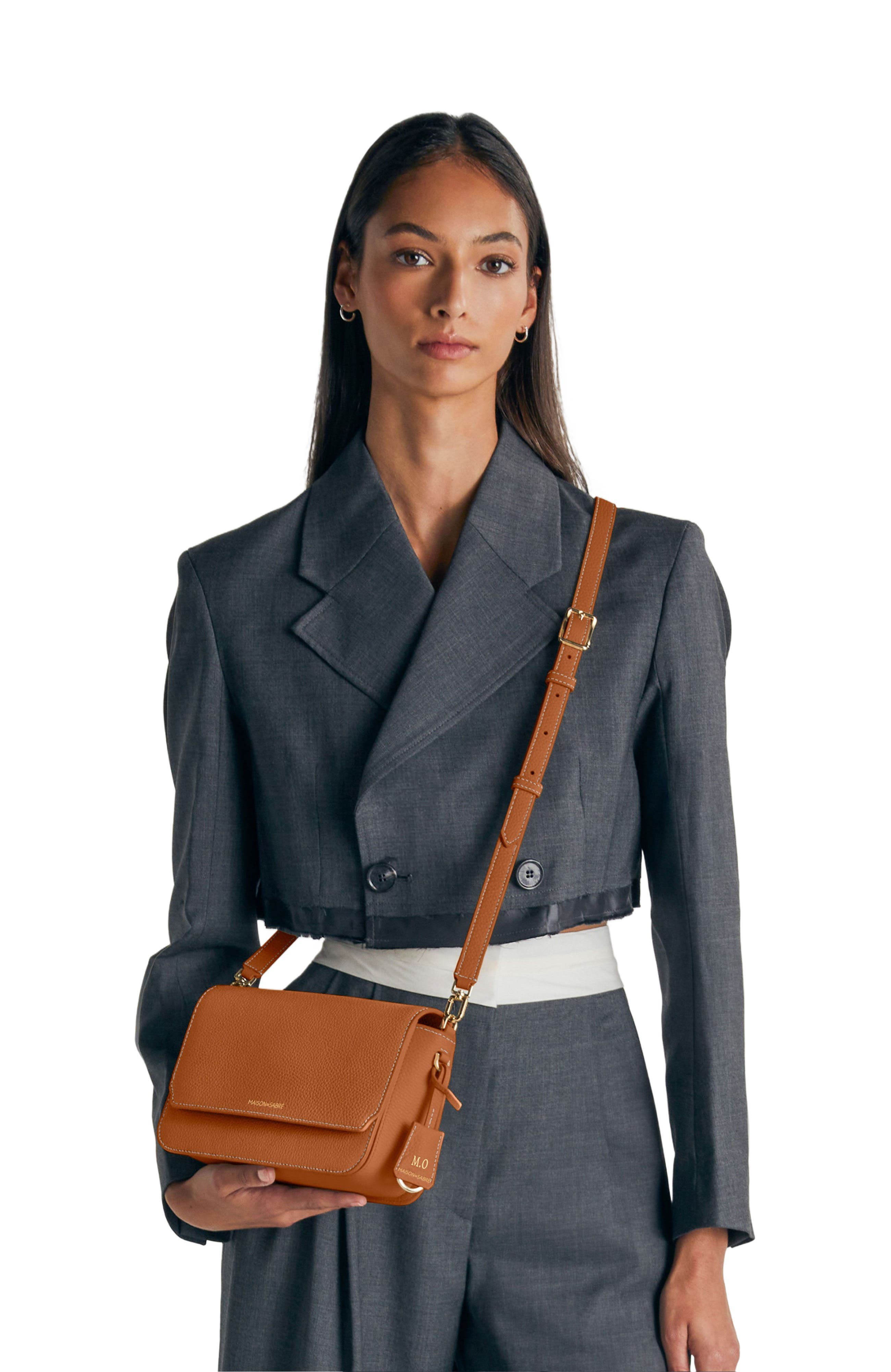 Medium Leather Flap Bag, Alternate, color, Pecan Brown