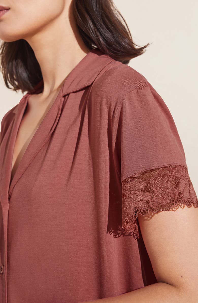 Eberjey Rosalia Lace Trim Short Pajamas, Alternate, color, Rosewood