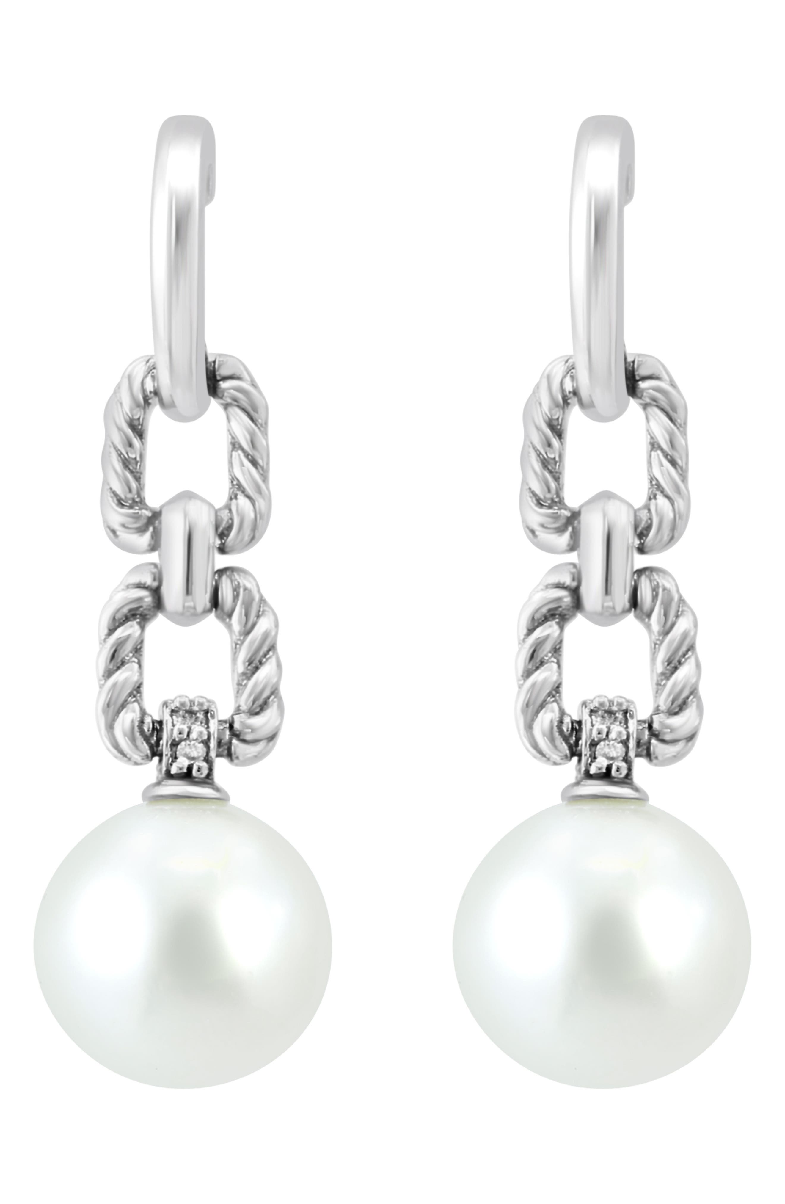 EFFY Diamond & 8-9mm Freshwater Pearl Drop Earrings