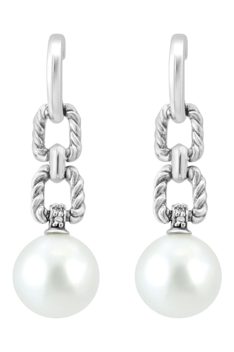 Diamond & 8-9mm Freshwater Pearl Drop Earrings, Main, color, WHITE