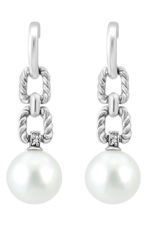 Diamond & 8-9mm Freshwater Pearl Drop Earrings
