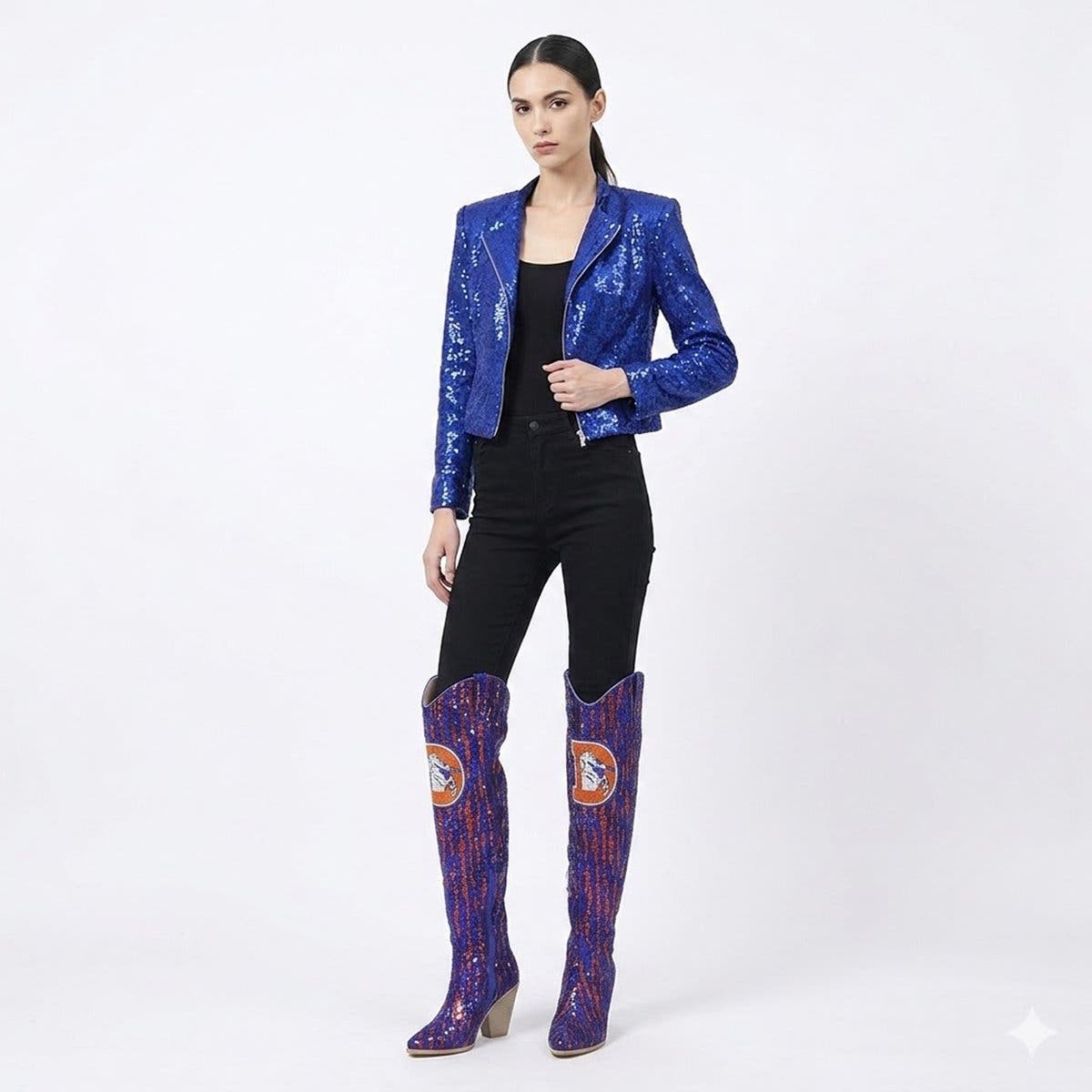 Denver Broncos Over-the-Knee Two-Tone Sequin Boots, Alternate, color, Blue