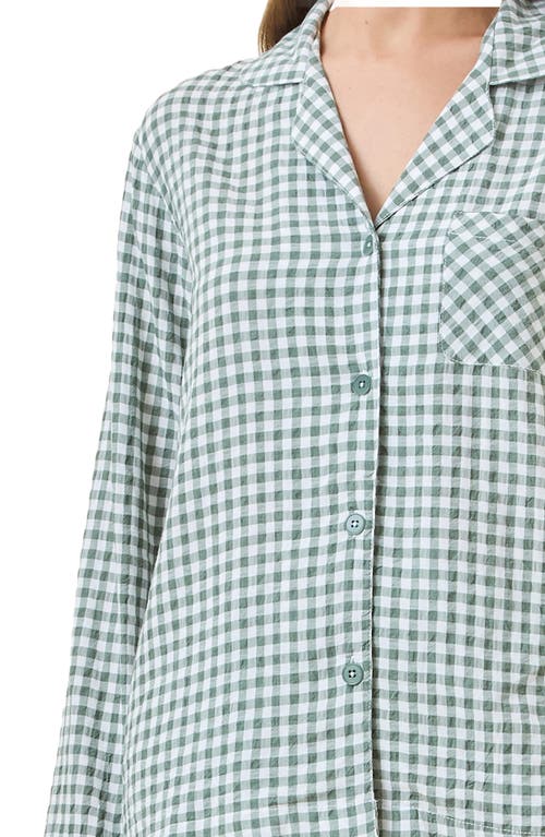 Papinelle Seersucker Gingham Full Length Pj Set In Deep Moss