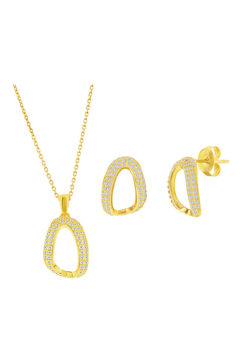 Pavé Cubic Zirconia Oval Stud Earrings & Pendant Necklace Set, Main, color, GOLD