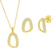 SIMONA Pavé Cubic Zirconia Oval Stud Earrings & Pendant Necklace Set