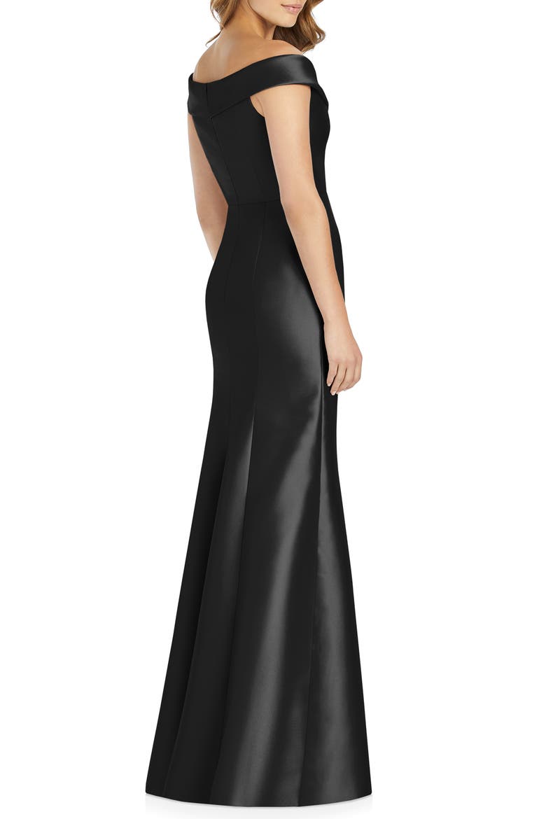 Portrait Collar Satin Trumpet Gown, Alternate, color, BLACK