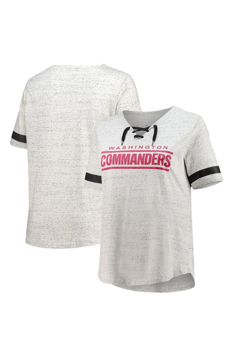 PROFILE Women's Heathered Gray Washington Commanders Plus Size Lace-Up V-Neck T-Shirt, Main, color, 