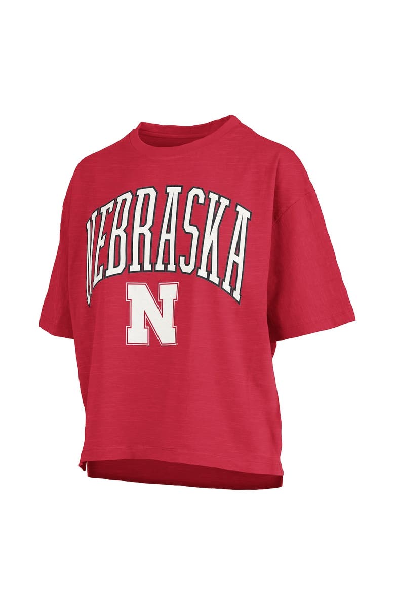 PRESSBOX Women's Pressbox Scarlet Nebraska Huskers Nelson Arch Over Logo Waist Length Oversized Slub T-Shirt, Alternate, color, 