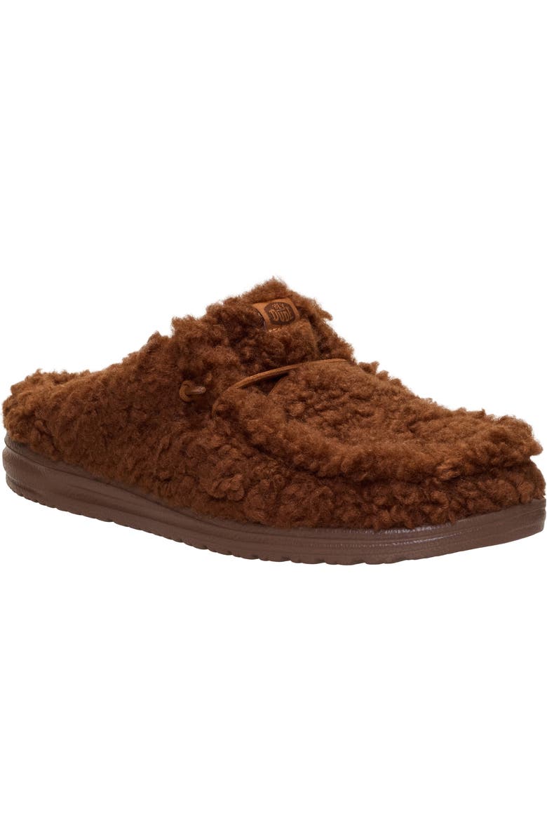 Hey Dude Wally Faux Shearling Slipper, Main, color, Downtown Brown