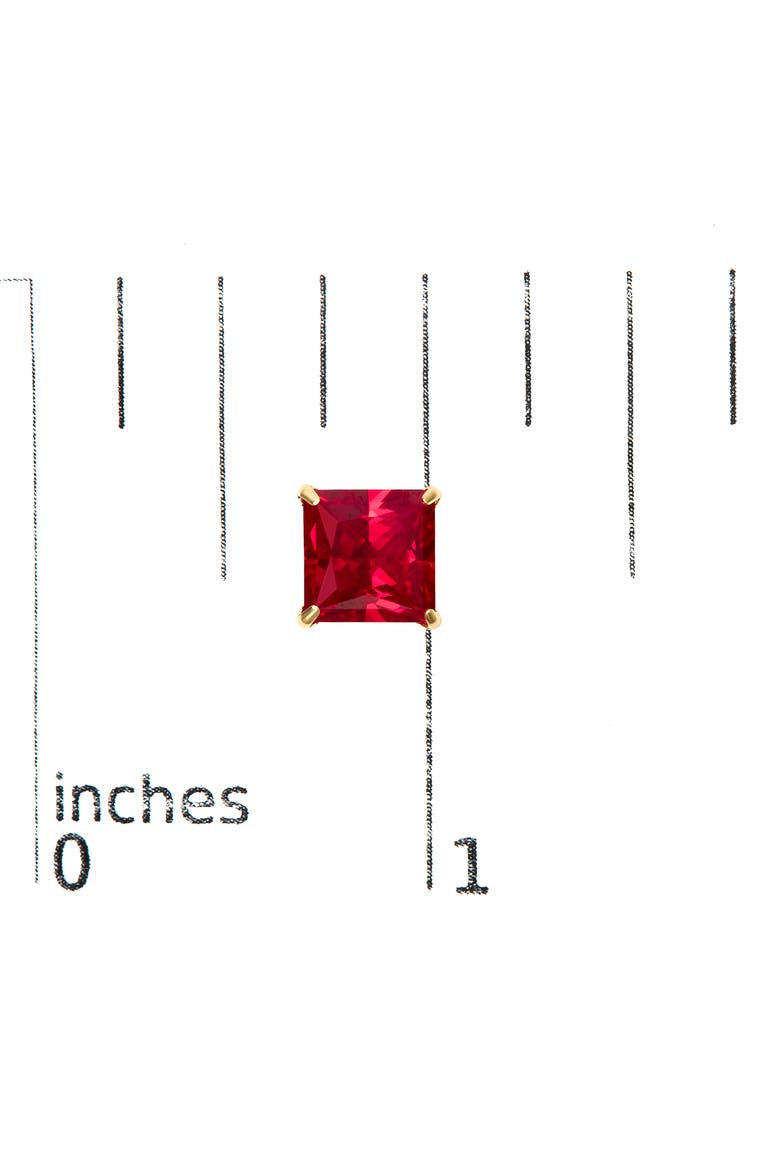 18K Yellow Gold 7x7 MM Created Red Ruby Princess Cut Solitaire Stud Earrings, Alternate, color, Yellow Gold