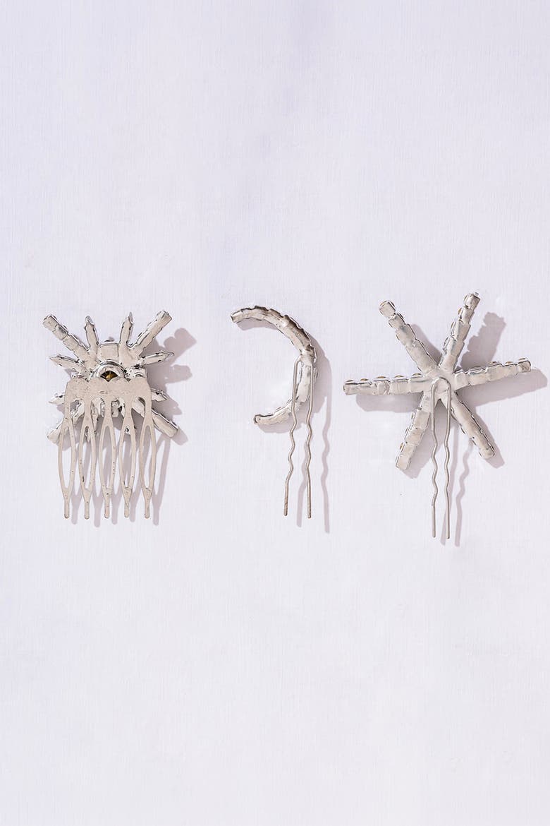 Set of 3 Celestia Crystal Hair Pins - Silver, Alternate, color, Metallic Silver