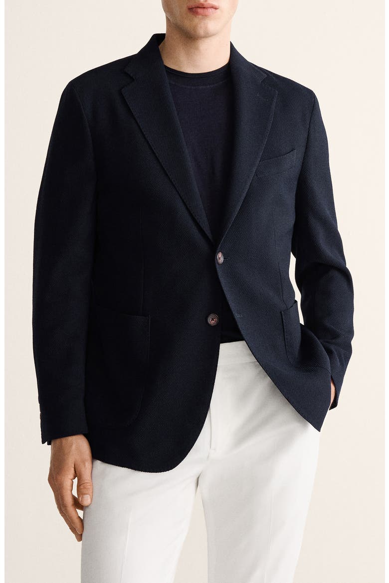 Slim Fit Plaid Wool Blend Blazer, Main, color, NAVY
