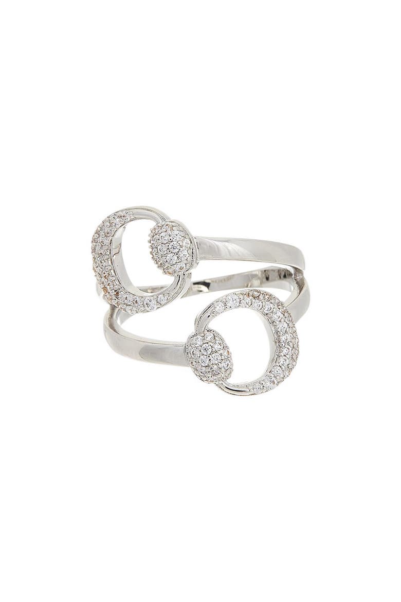 Pavé Cubic Zirconia Buckle Ring, Main, color, WHITE GOLD