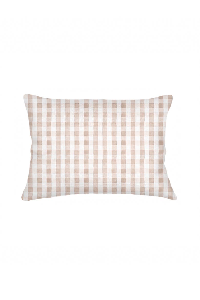 Gingham Linen Pillow with Down Insert, Main, color, Beige