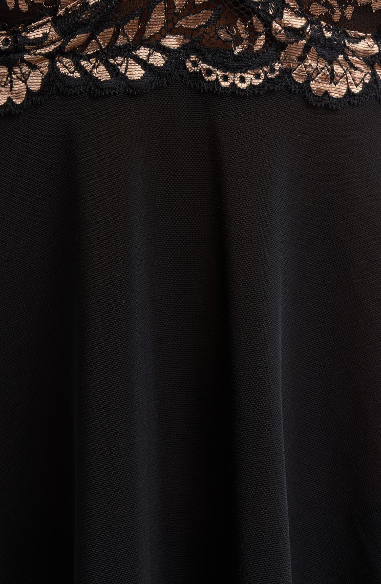 Coquette Underwire Babydoll Chemise & Thong Set, Alternate, color, Black