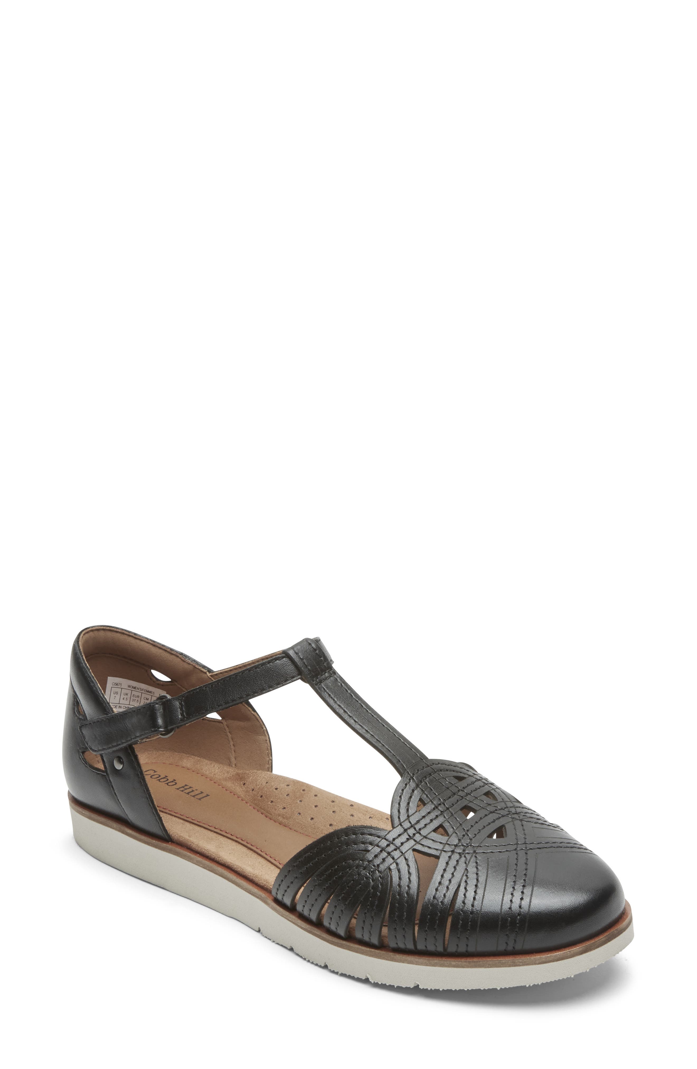 Lacy Fisherman Sandal, Main, color, BLACK LEATHER