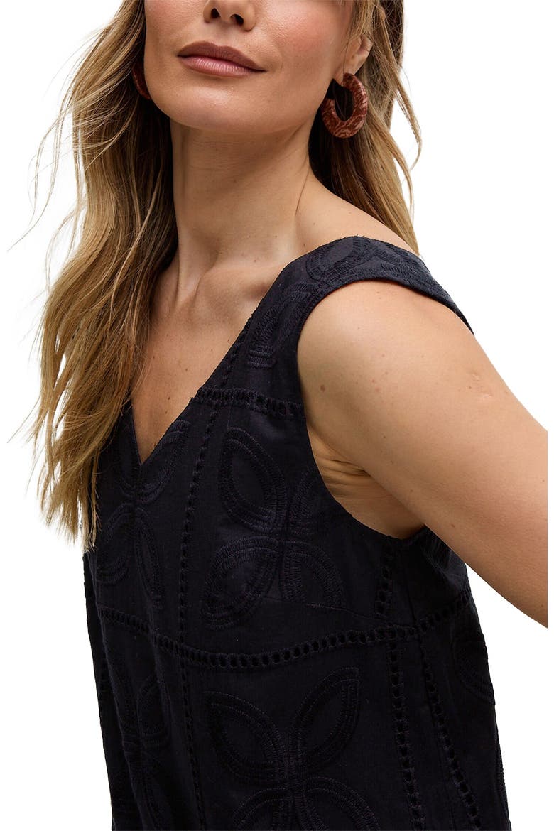 Squire All Over Cut Work Drop Waist Midi Dress, Alternate, color, Black