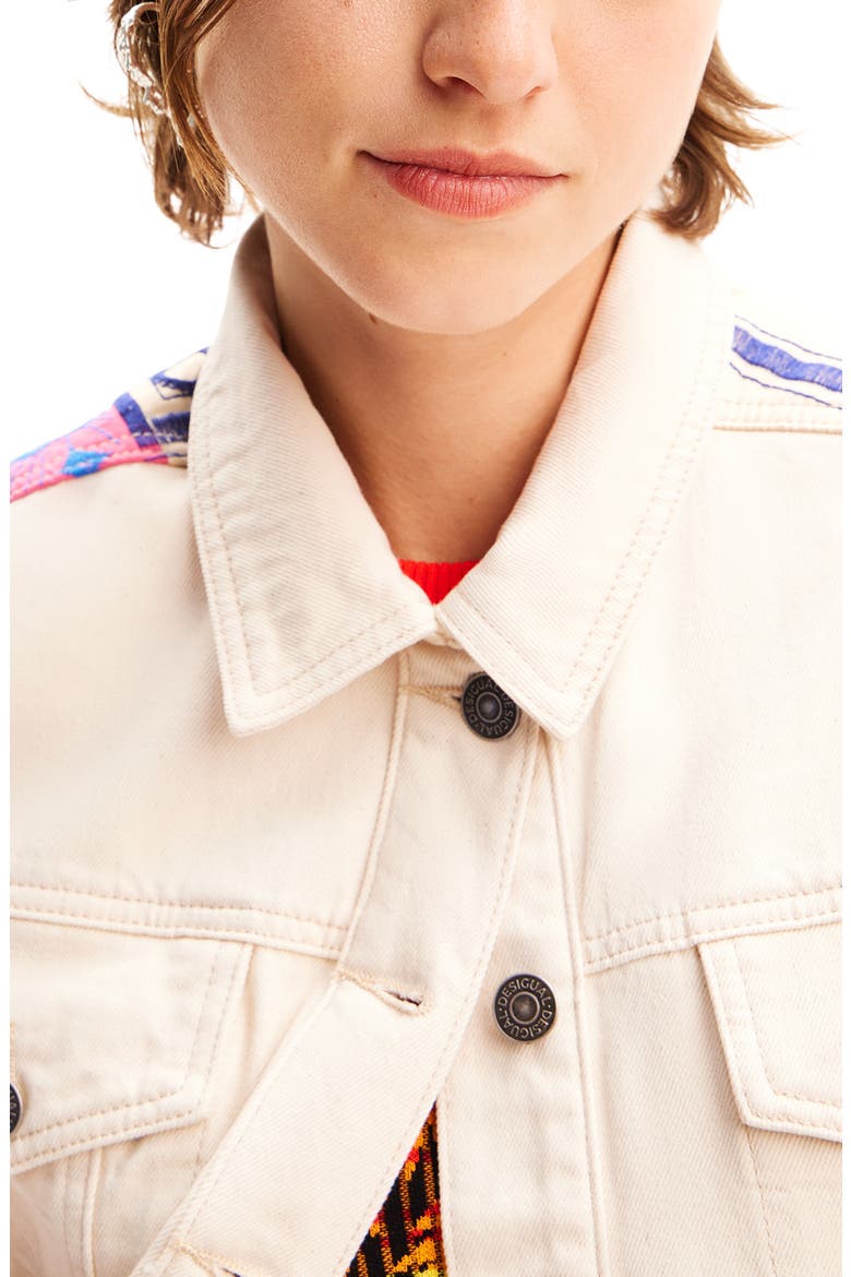 Short Embroidered Denim Jacket, Alternate, color, WHITE