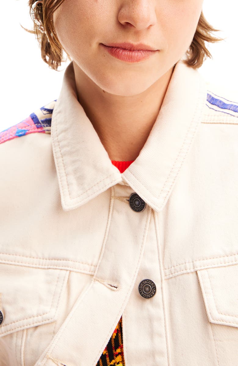 Desigual Short Embroidered Denim Jacket, Alternate, color,