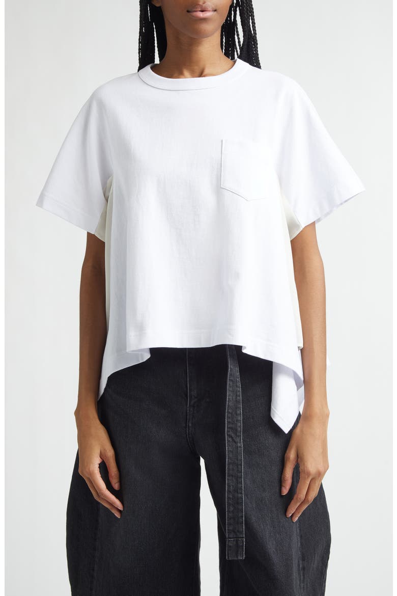 Sacai Mixed Media Cotton Jersey & Satin Pocket T-Shirt (Women