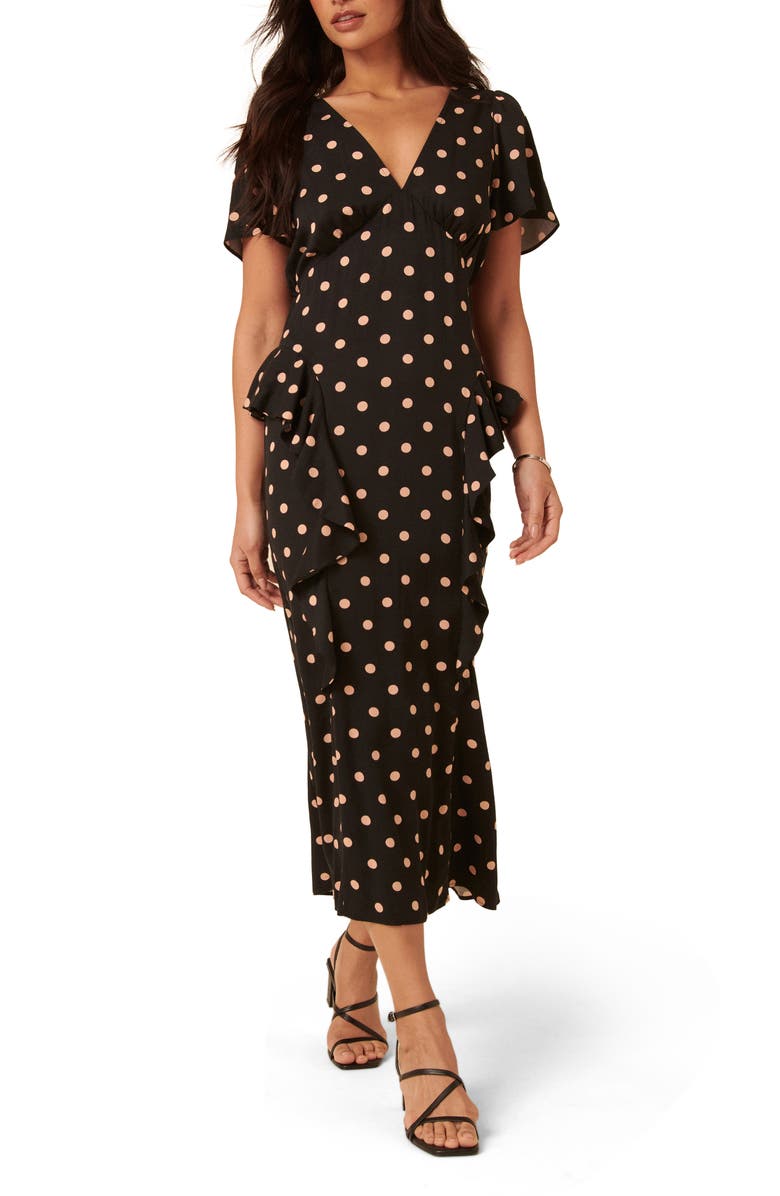 Nobody's Child Lyndsey Spot Midi Dress, Main, color, Black