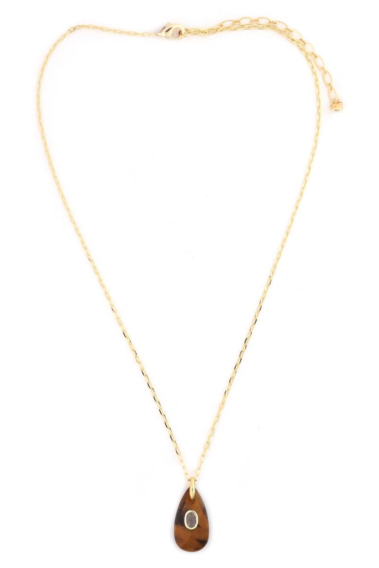 Tiger's Eye Teardrop Pendant Necklace, Main, color, BROWN