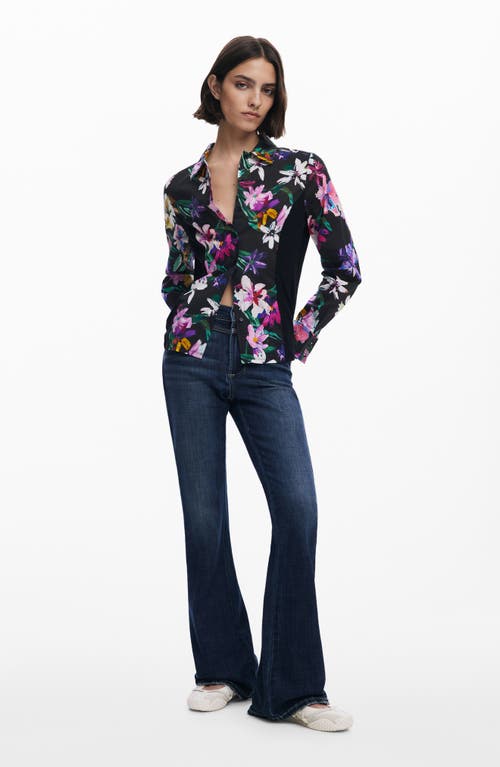Desigual Floral Button-up Shirt In Black