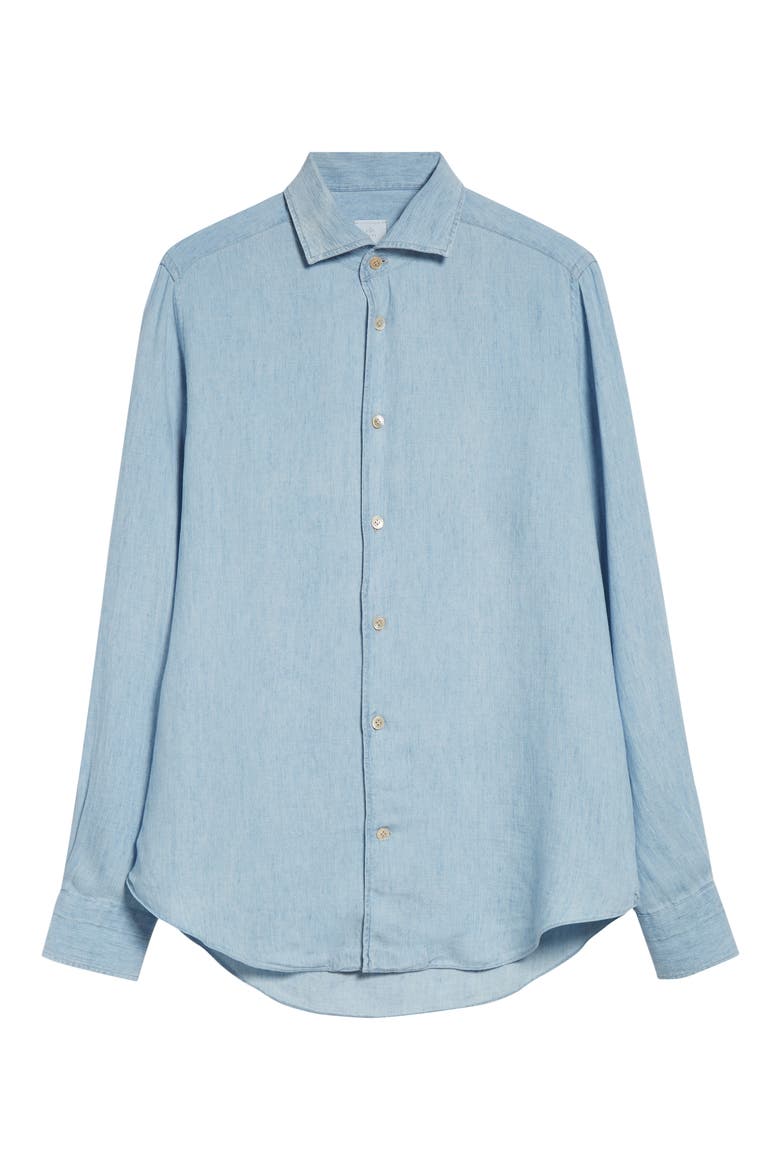 Lyocell & Linen Button-Up Shirt, Alternate, color, 08 DENIM