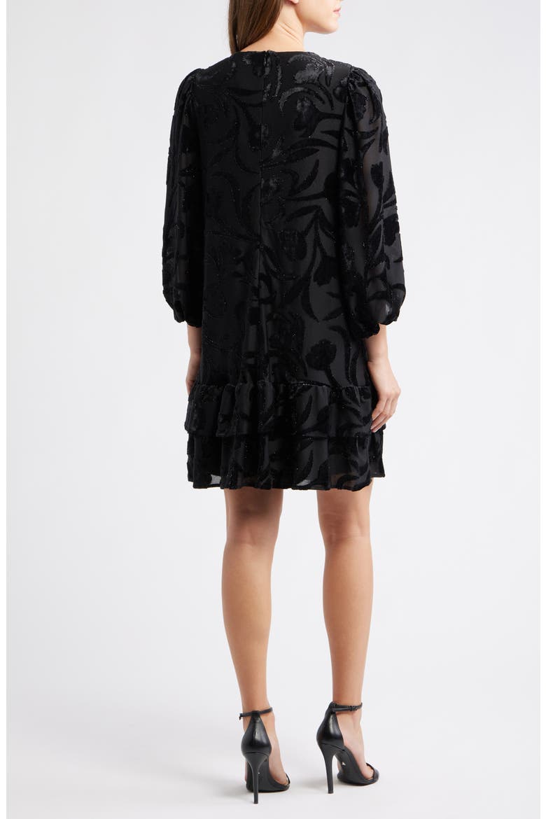 Metallic Floral Tiered Minidress, Alternate, color, ANNE BLACK