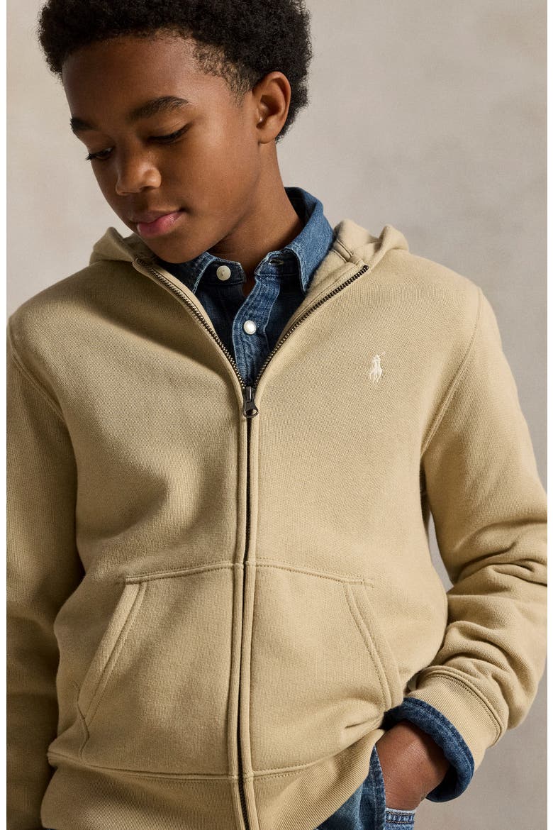 Kids' Full Zip Fleece Hoodie, Alternate, color, CLASSIC KHAKI/ C8167