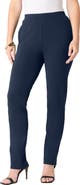 Roaman's Plus Size Ponte Straight Leg Pant With Pockets And Pull On Elastic Waist